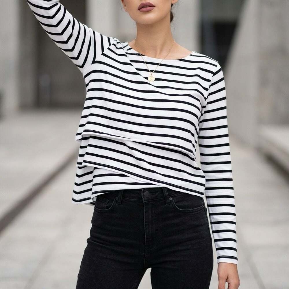Vince Camuto Striped Layered Long Sleeve Top Size 2X